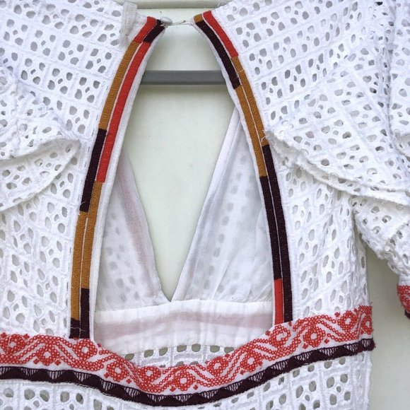 UO Madiera White Eyelet V Neck Midi Dress XS - Picture 10 of 12